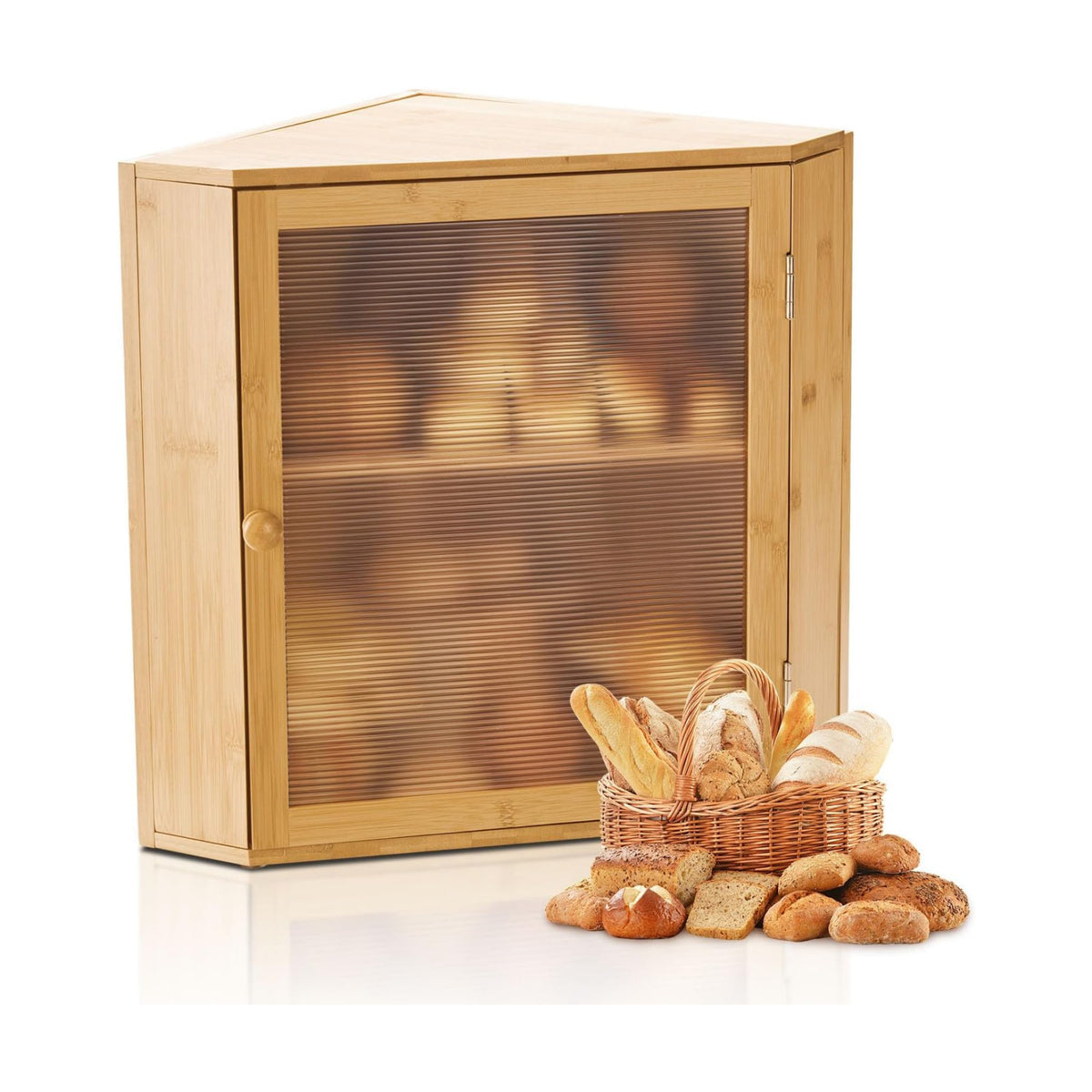 VEVOR Corner Bread Box for Kitchen Counter, Double Layer Large Capacity Bamboo Bread Storage Container, Farmhouse