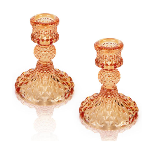 Glass Candle Holder, 2PCS Decorative Candle Sticks Pillar Candle Stand for Formal Events Wedding Party Table Centerpieces Home Decoration, Orange