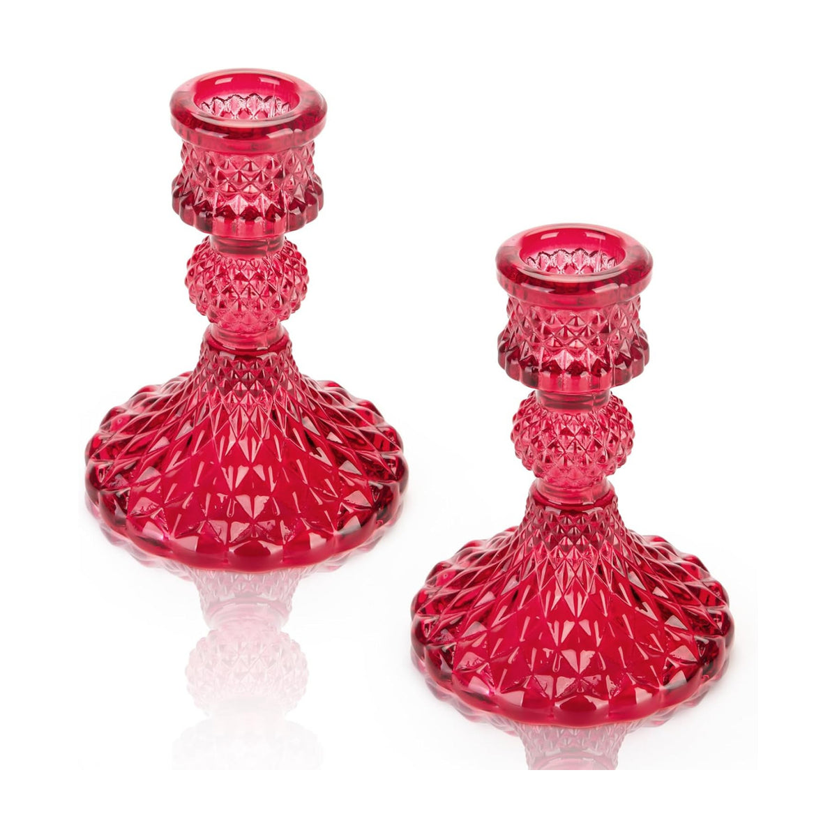 Glass Candle Holder, 2PCS Decorative Candle Sticks Pillar Candle Stand for Formal Events Wedding Party Table Centerpieces Home Decoration, Red