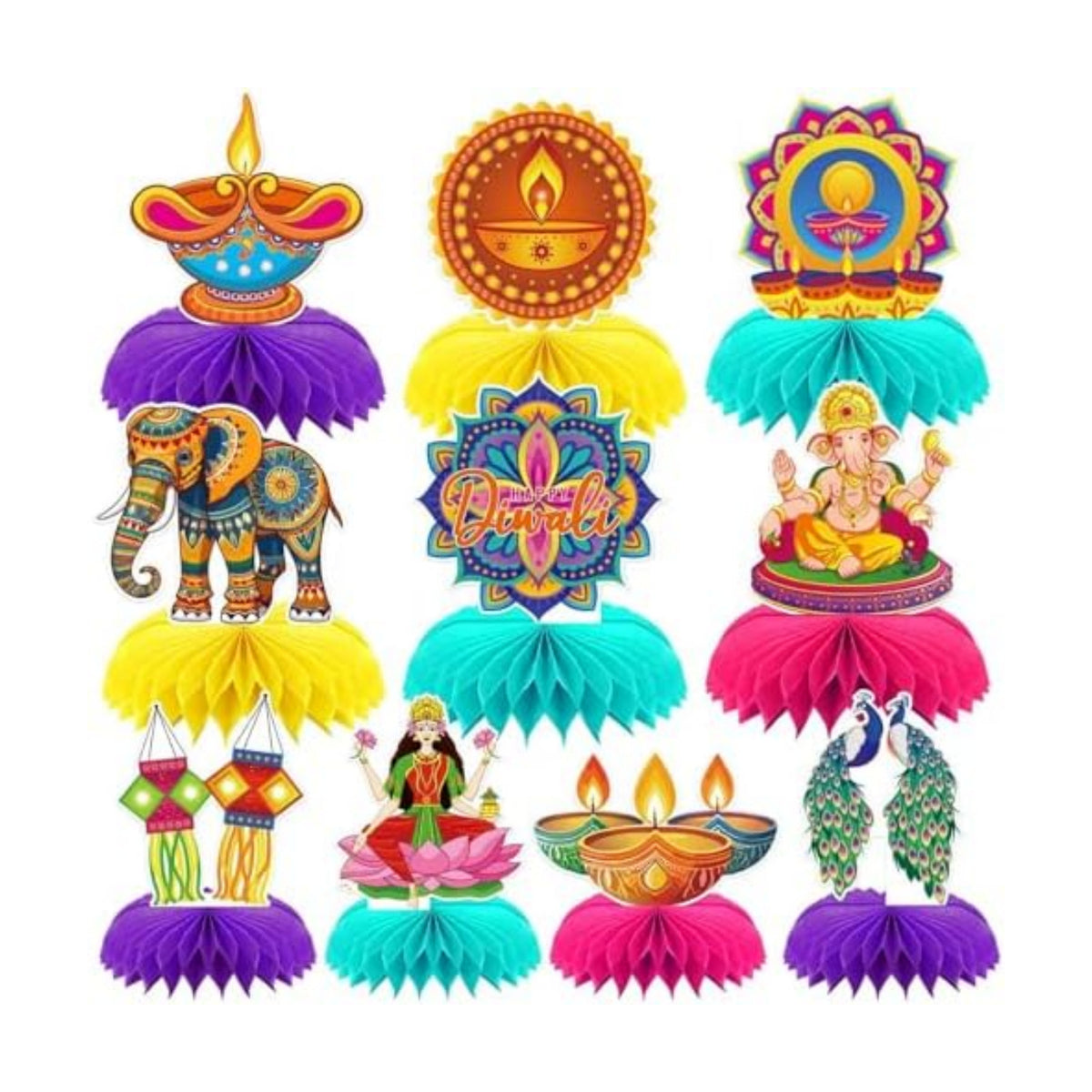 10Pcs Diwali Honeycomb Centerpieces for Indian Party Decoration