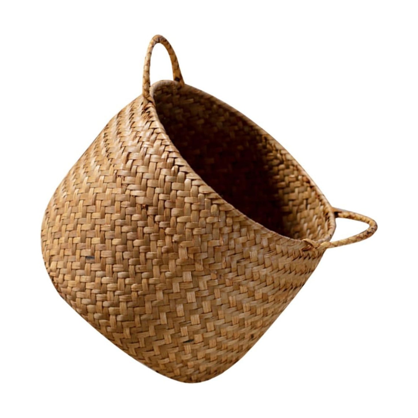 Japanese Style Woven Storage Basket Handles Handcrafted Decorative Organizer for Cosmetics Flower