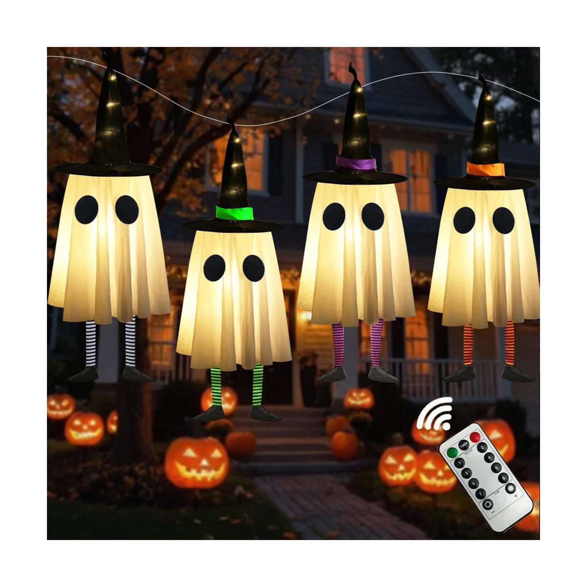 Halloween Decorations Outdoor, Spooky Ghost Halloween Decor with Witch Hat
