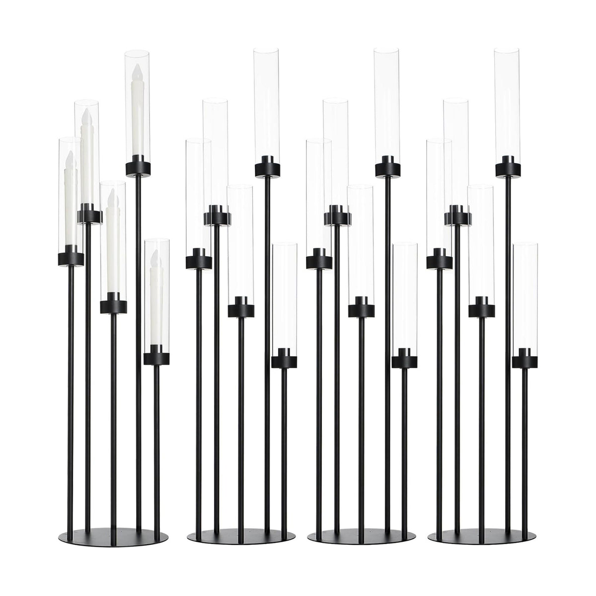 39.8''Matte Black Candle Holder with Acrylic Shades Tall 5 Arm Candelabra Black Table Centerpiece for Wedding Living