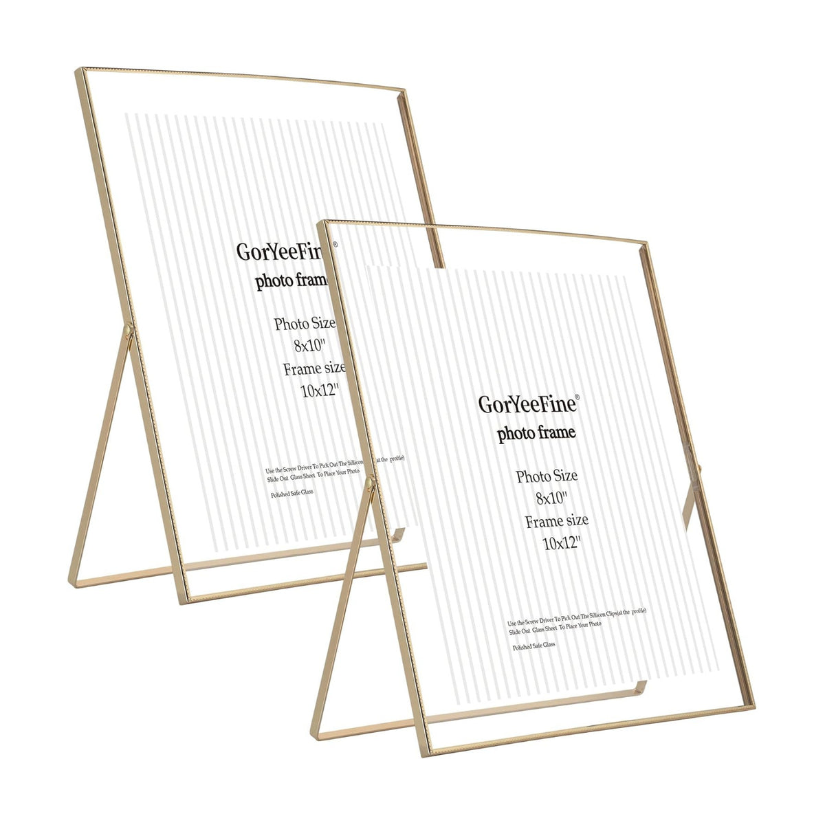 Gold 10x12'' Floating Frame 2pack For Photo Sizes(8.5x11'',8x10'',7x9''),Beautiful Metal Beaded Edge 8x10'' floating