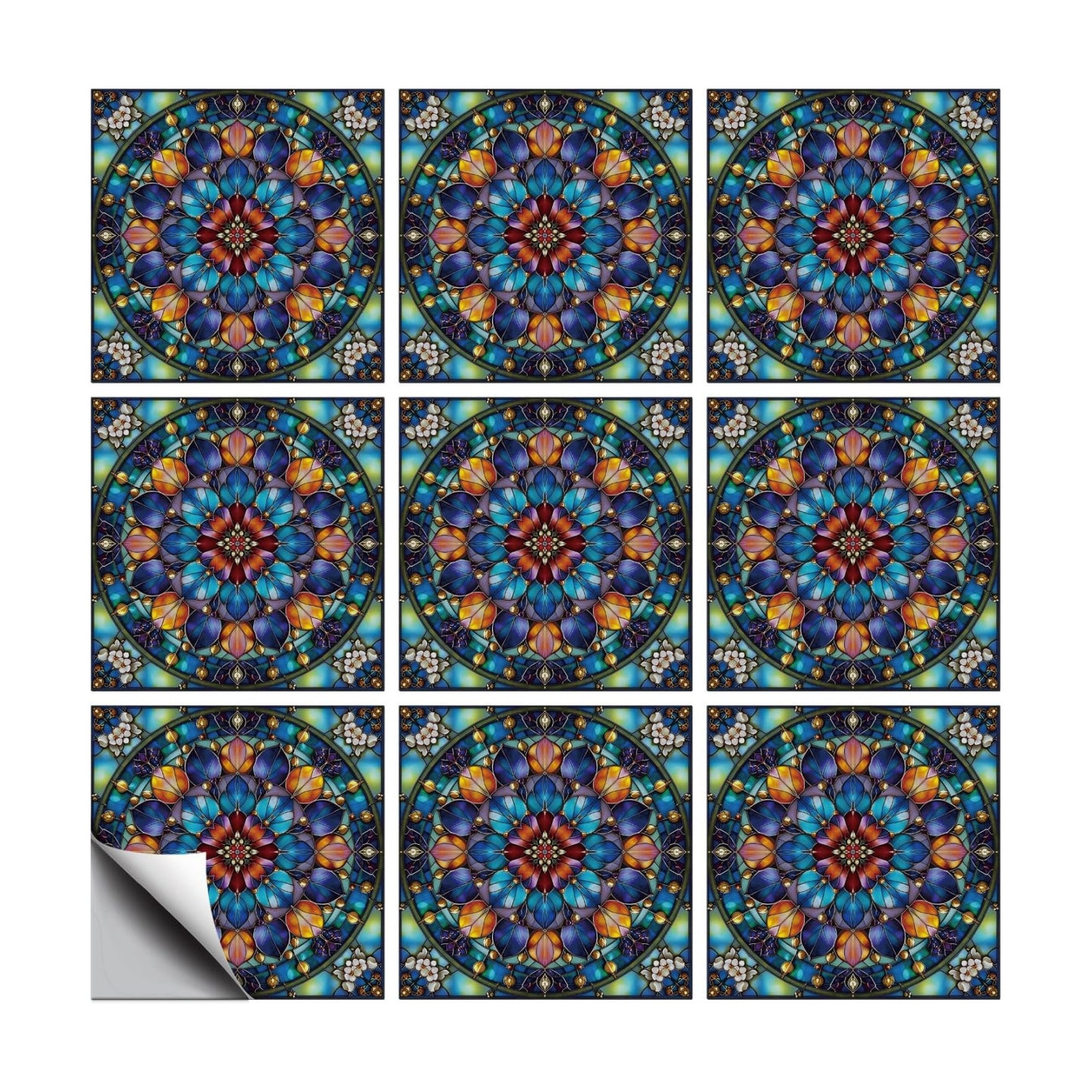 Tile Stickers Stained Peel and Stick Wall Tile Stickers / Stained Colorful Flower / Set of 18