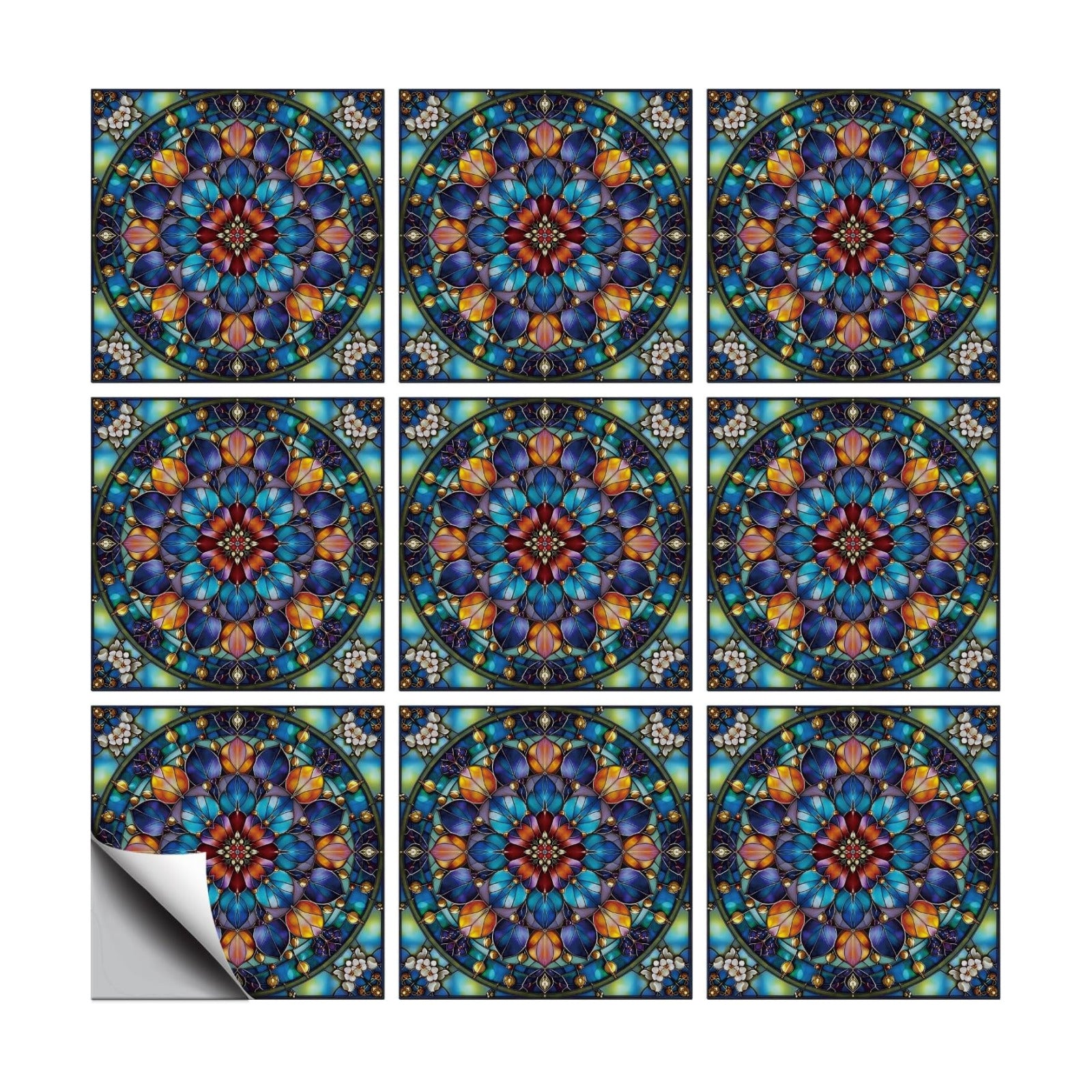 Tile Stickers Stained Peel and Stick Wall Tile Stickers / Stained Colorful Flower / Set of 18