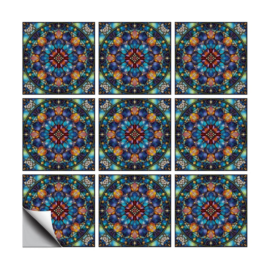 Tile Stickers Stained Peel and Stick Wall Tile Stickers / Stained Colorful Flower / Set of 18