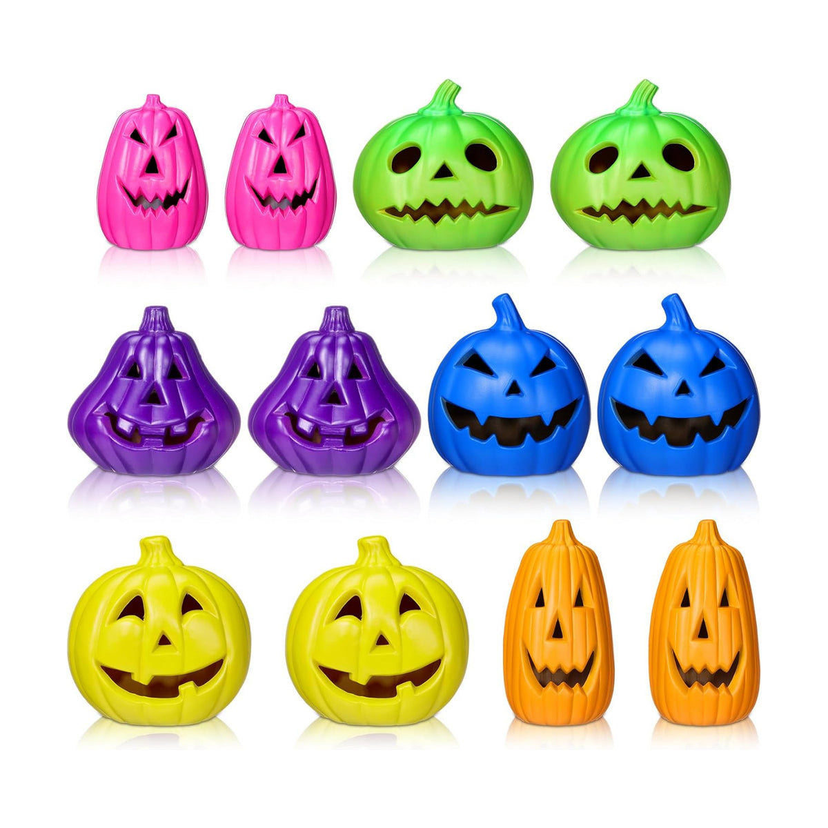 Tujoe 12 Pcs Halloween Pumpkin Lantern Set Light up LED,Multi Color