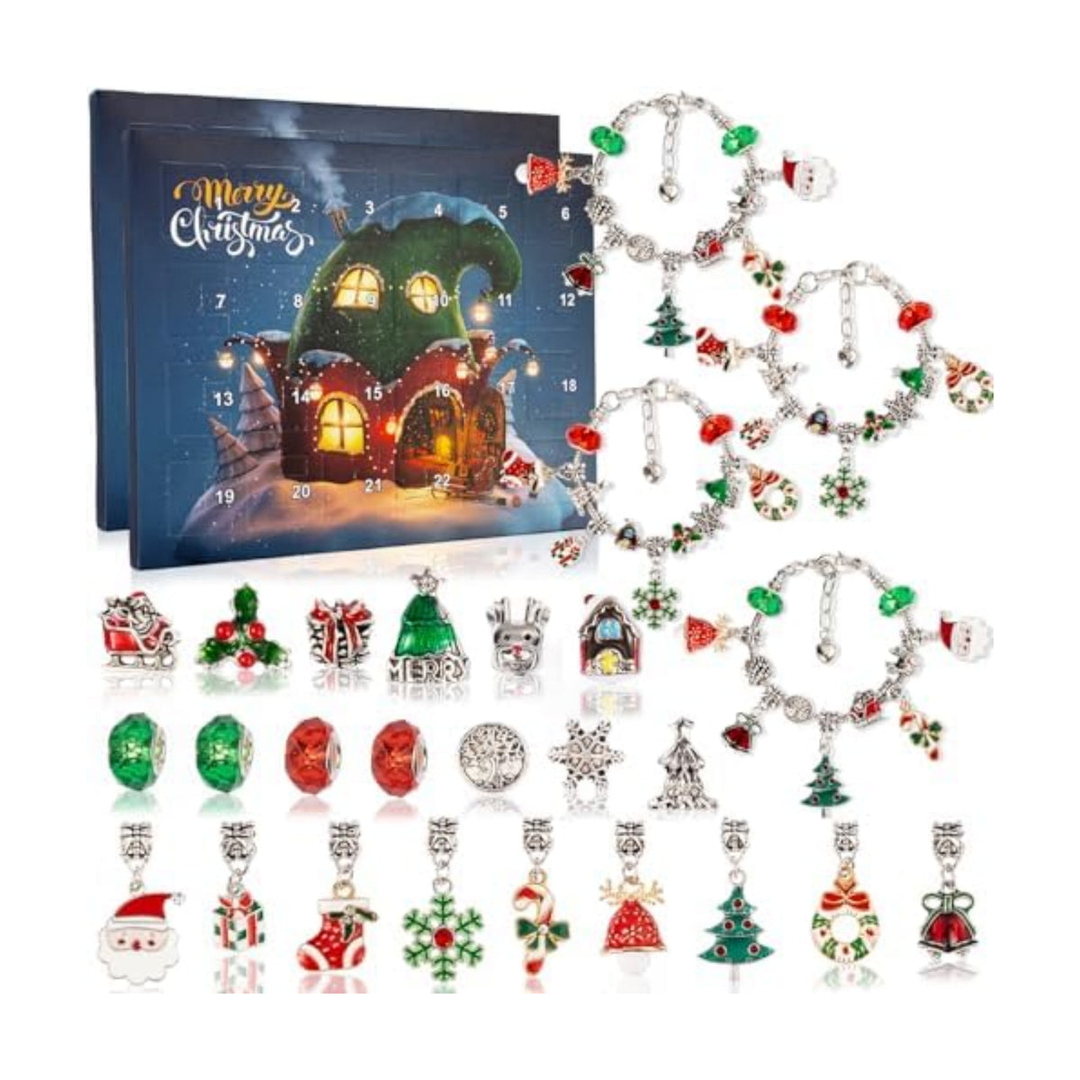 OuMuaMua 2 Sets of Christmas Advent Calendar Bracelets 2026 for Girls 24 Days Xmas Countdown Calendar DIY Jewelry Making Kit Gifts 44 Charm Beads 4 Bracelets for Kids Teens Women