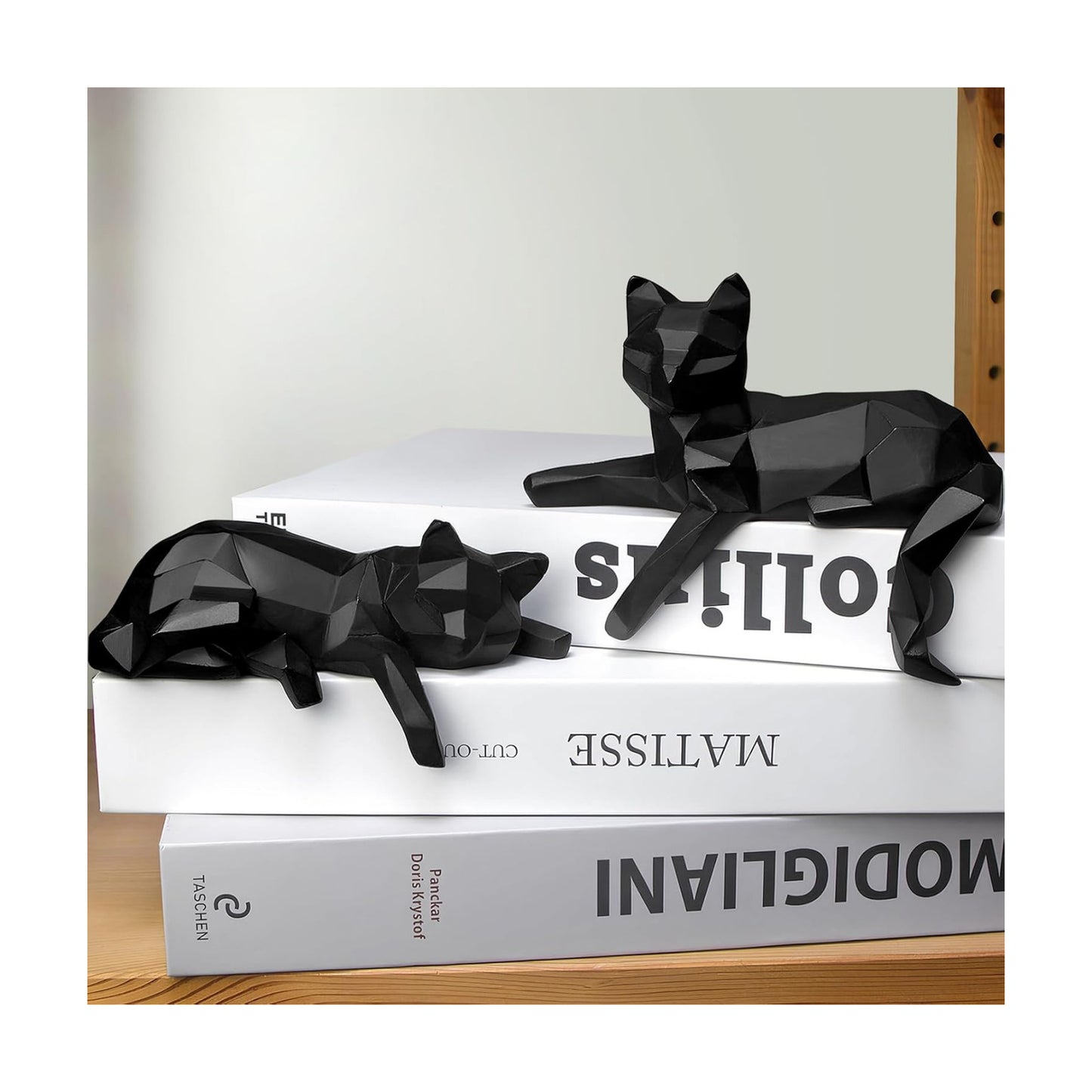 Modern Geometric Cat Figurines / Black