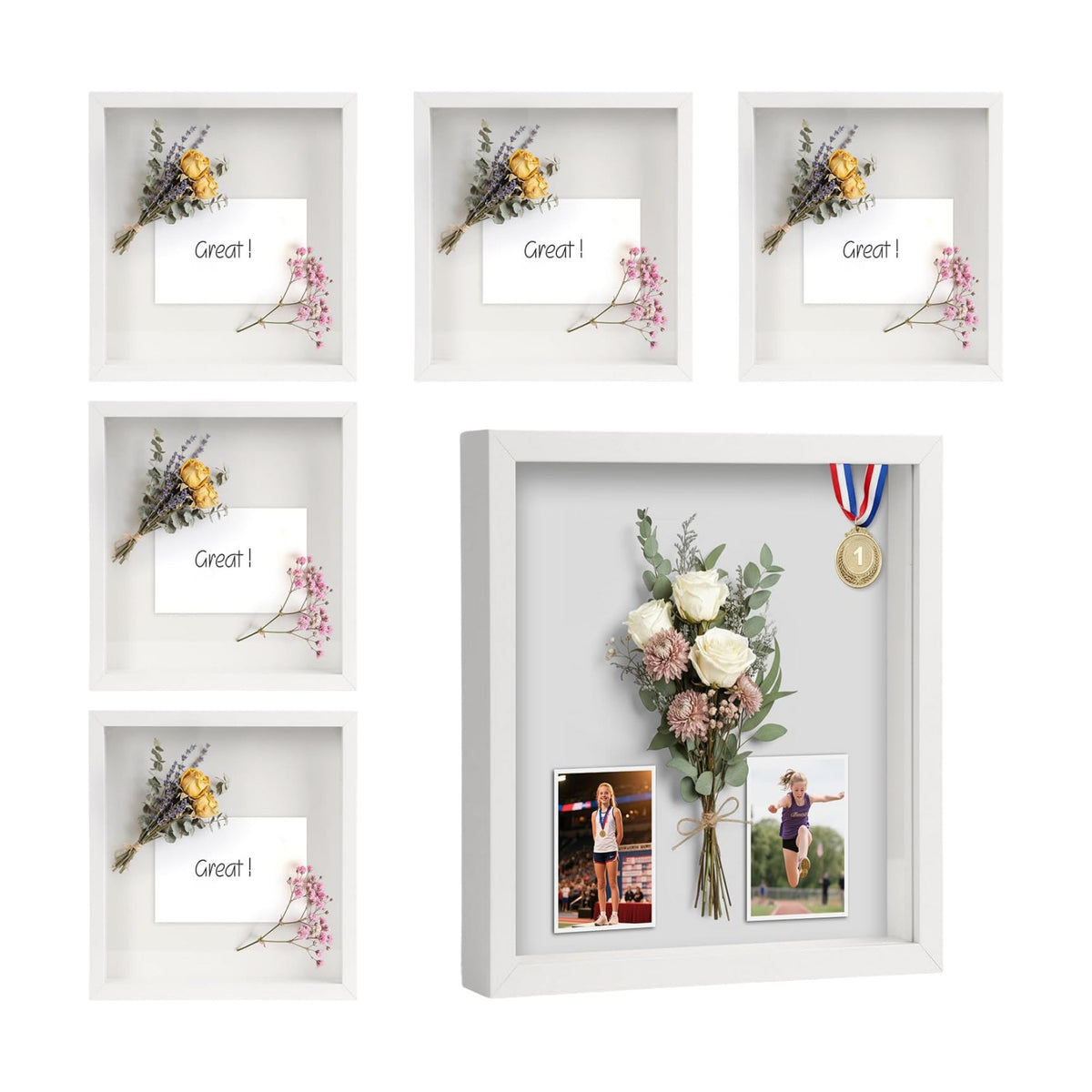 6 Pack Shadow Box Frame - 1.2" Deep 3D Picture Frame White, 8"x10" | Shadow Boxes for Mothers Day & Wedding Keepsakes
