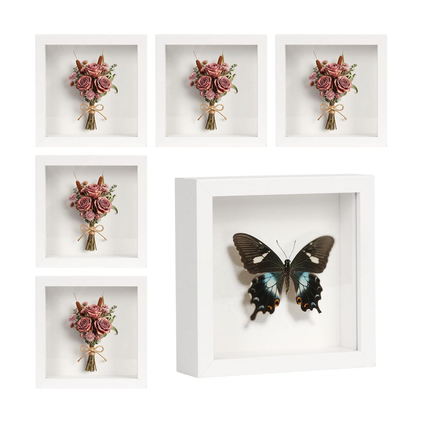 6 Pack Shadow Box Frame - 1.2" Deep 3D Picture Frame (White, 5"x5") | Shadow Boxes for Mothers Day & Wedding Keepsakes