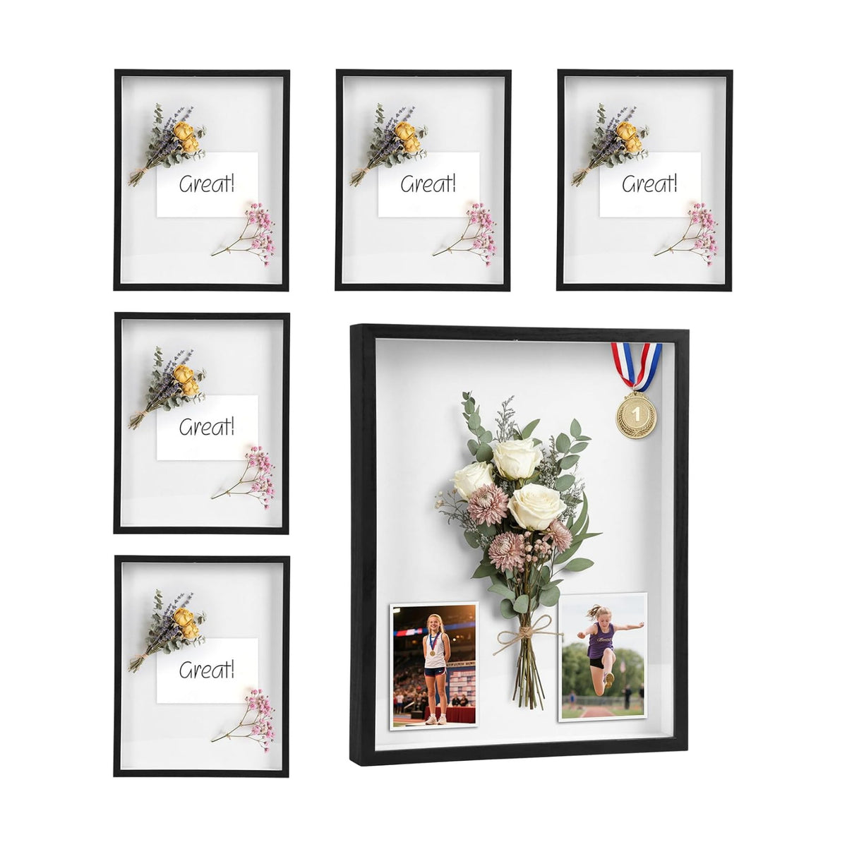 6 Pcs Memorial Shadow Box Frame 11x14 - 1.2" Deep Shadow Boxes Display Case | Wall Mount/Tabletop Display for Wedding