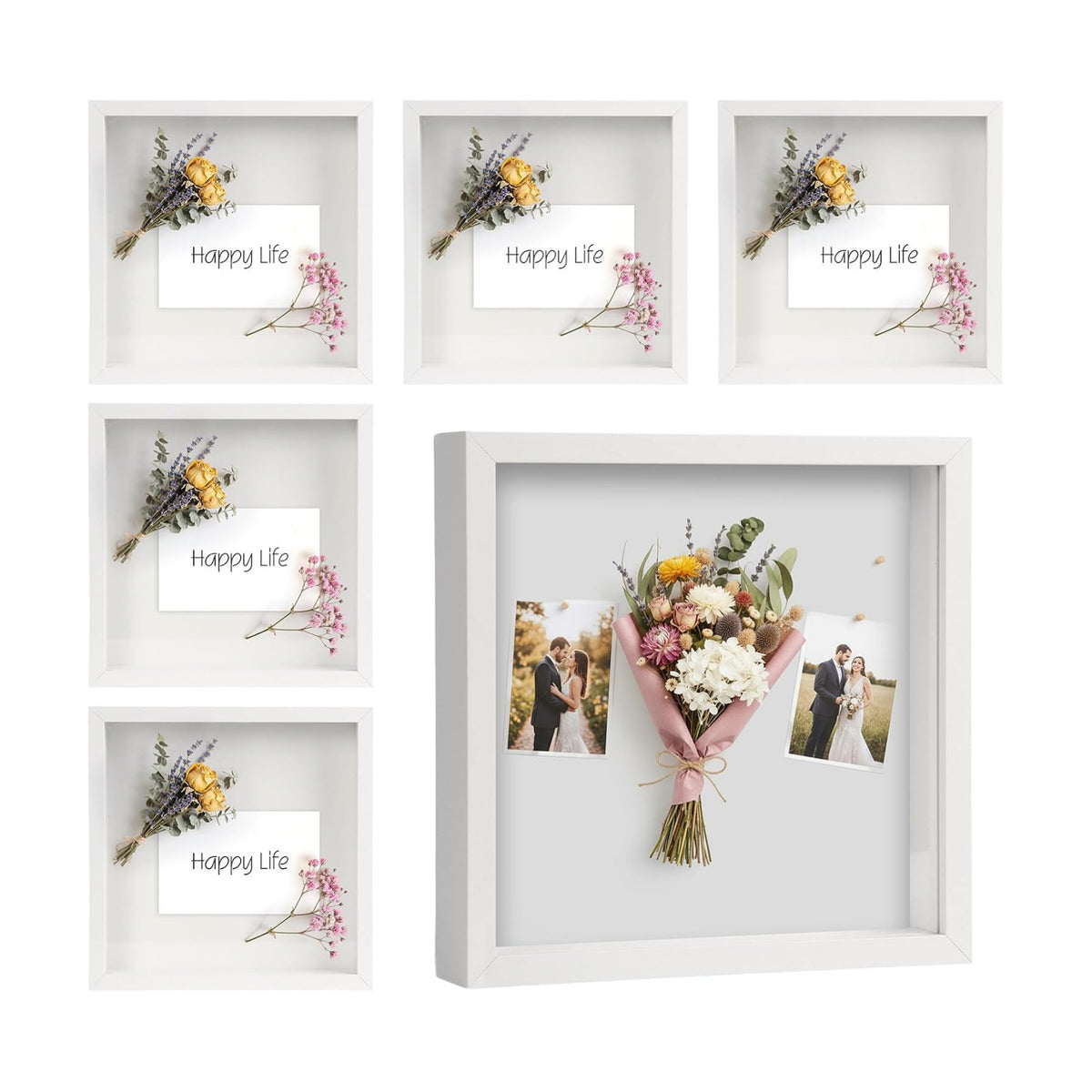 6 Pack Shadow Box Frame - 1.2" Deep 3D Picture Frame White, 10"x10" | Shadow Boxes for Mothers Day & Wedding Keepsakes
