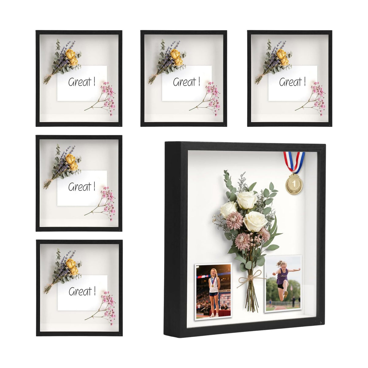 6 Pcs Shadow Box Frame 1.2" Deep - 8x10 Frame Display Case, Black | for Sports Memorabilia & Wedding Keepsakes - Wall