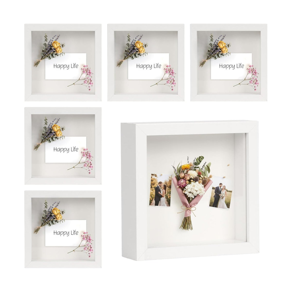 6 Pack Shadow Box Frame - 1.2" Deep 3D Picture Frame (White, 8"x8") | Shadow Boxes for Mothers Day & Wedding Keepsakes