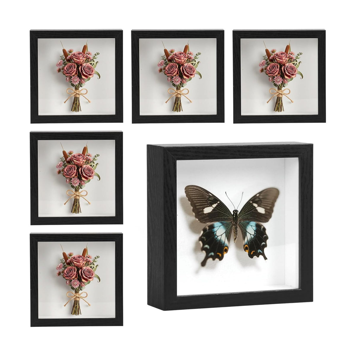 6 Pcs Shadow Box Frame - 5x5 Square Frame Display Case Bulk, Black | for Mothers Day & Wedding Keepsakes - Wall