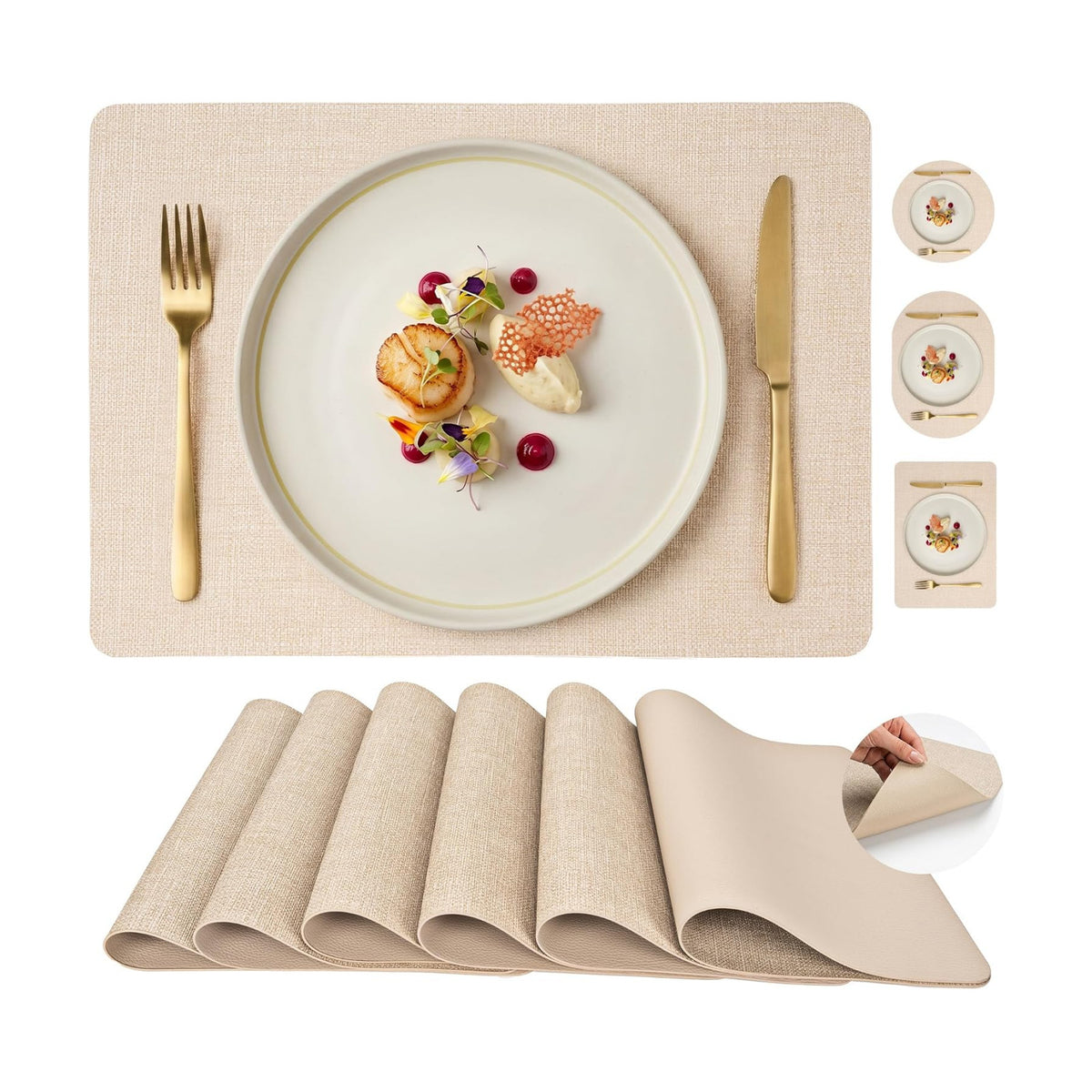 Faux Leather Placemats Set of 6, Wipeable Waterproof Stain Resistant Table Mats, Heat Resistant Thick Placemats with