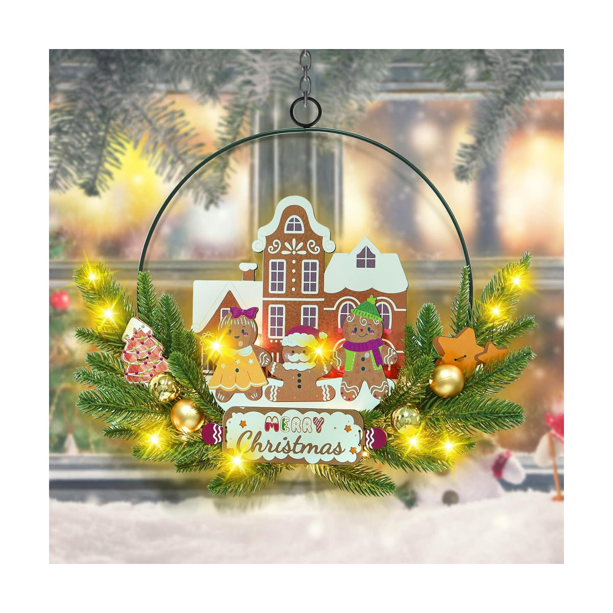Pre-Lit Christmas Wreath for Front Door, Lighted Witch with 6H On/18H Off
