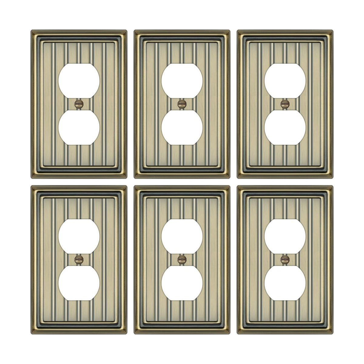 Metal 1 Gang Wall Plate Cover Duplex Outlet Cover Antique Brass 6 Pack | Decorative Switch Plates Outlet Cover, Light