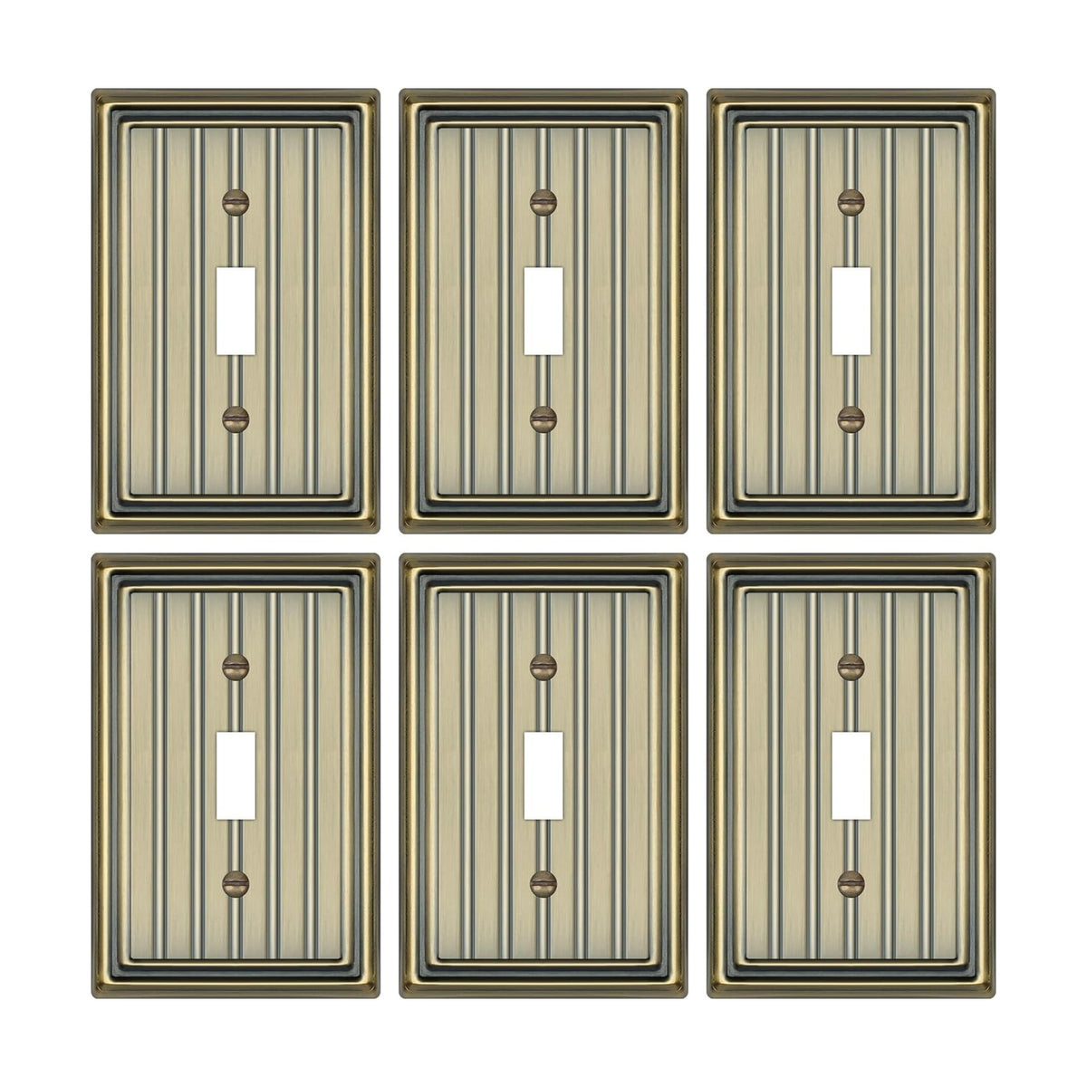 Metal 1 Gang Wall Plate Cover Toggle Switch Plate Antique Brass 6 Pack | Decorative Switch Plates Outlet Cover, Light