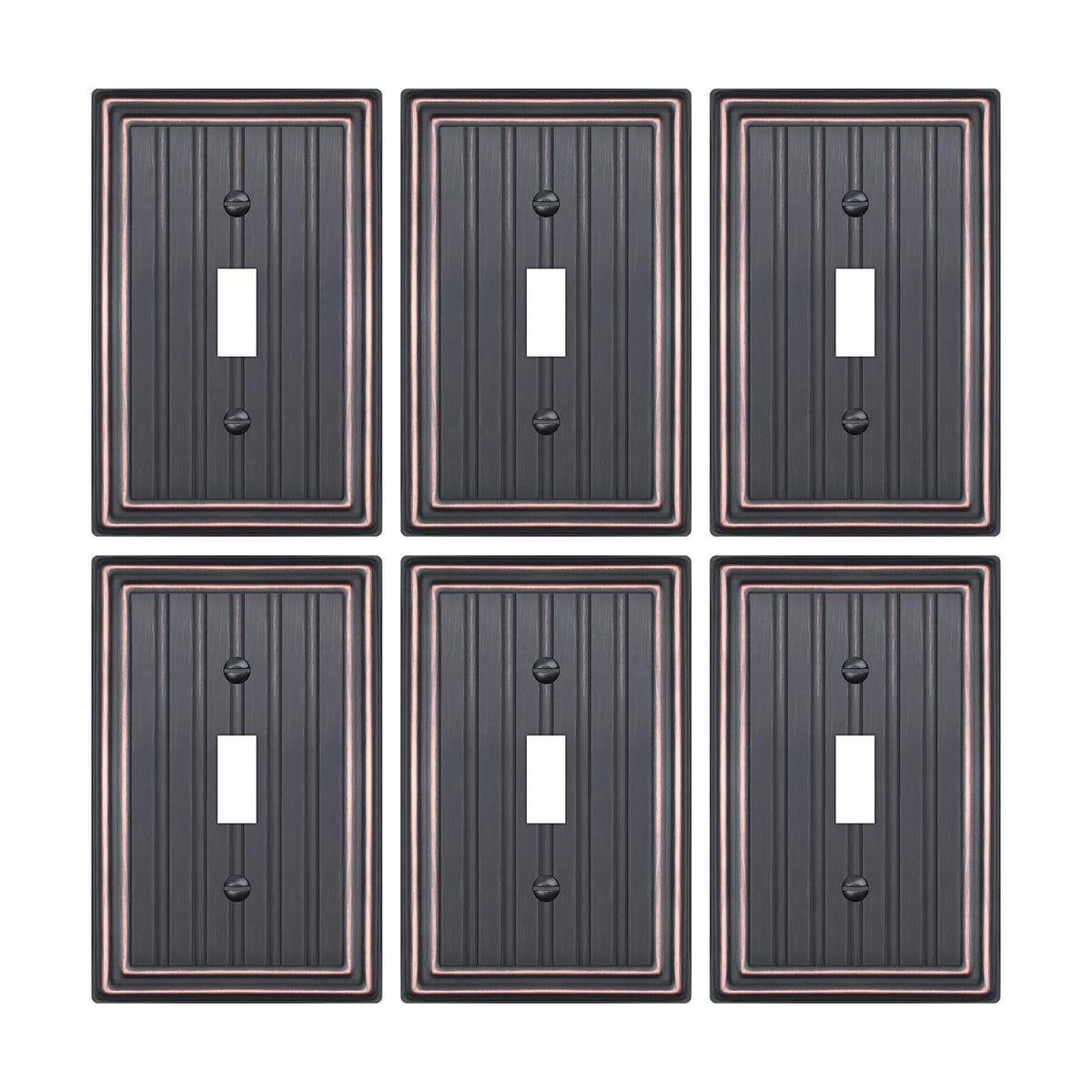 Metal 1 Gang Wall Plate Cover Toggle Switch Plate Aged Bronze 6 Pack | Decorative Switch Plates Outlet Cover, Light