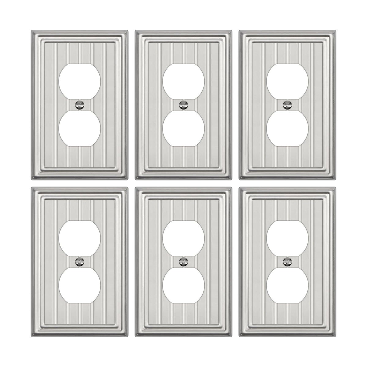 Metal 1 Gang Wall Plate Cover Duplex Outlet Cover Brushed Nickel 6 Pack | Decorative Switch Plates Outlet Cover, Light