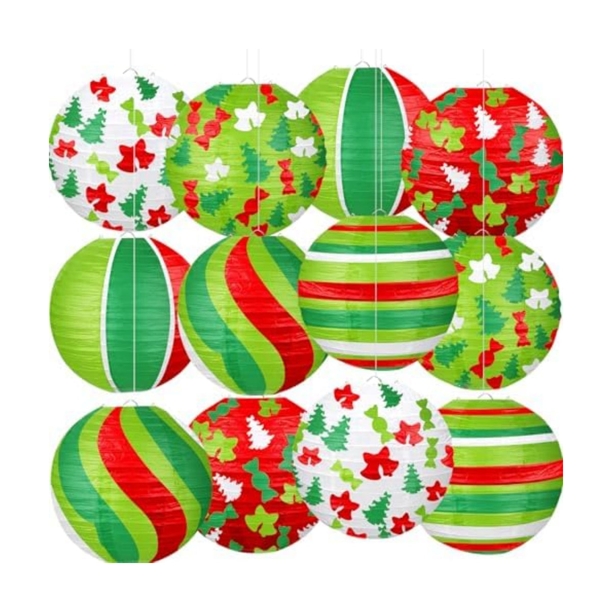 12PCS Hanging Christmas Paper Lanterns Decorations