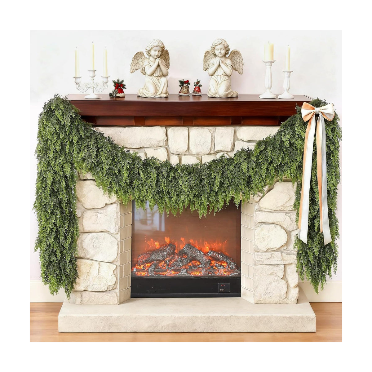 5FT 2Pcs Artificial Christmas Cedar Garlands for Home Fireplace Decoration | Thick and Lush, Realistic Faux Pine