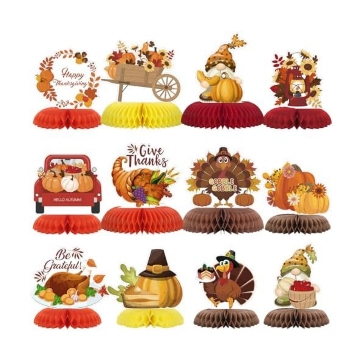 NatNarr 12PCS Thanksgiving Table Decorations Thanksgiving Centerpieces for Tables Autumn Honeycomb Centerpiece Fall Table Toppers Turkey Centerpiece Decor for Birthday Party Supplies