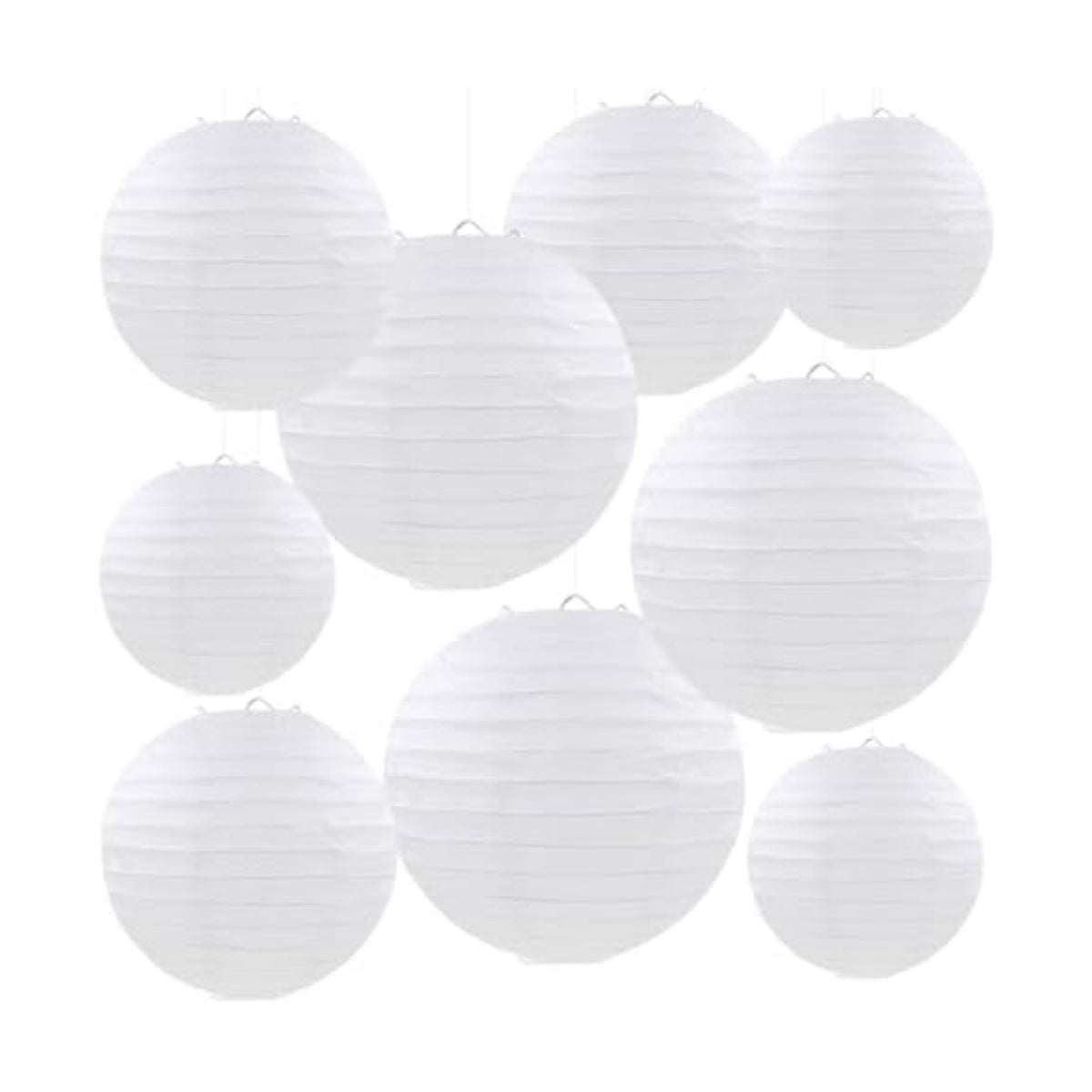 White Paper Lanterns Round Hanging Lanterns for Birthday Wedding Baby Bridal Shower Christmas New Year Party Decoration (9 PCS)