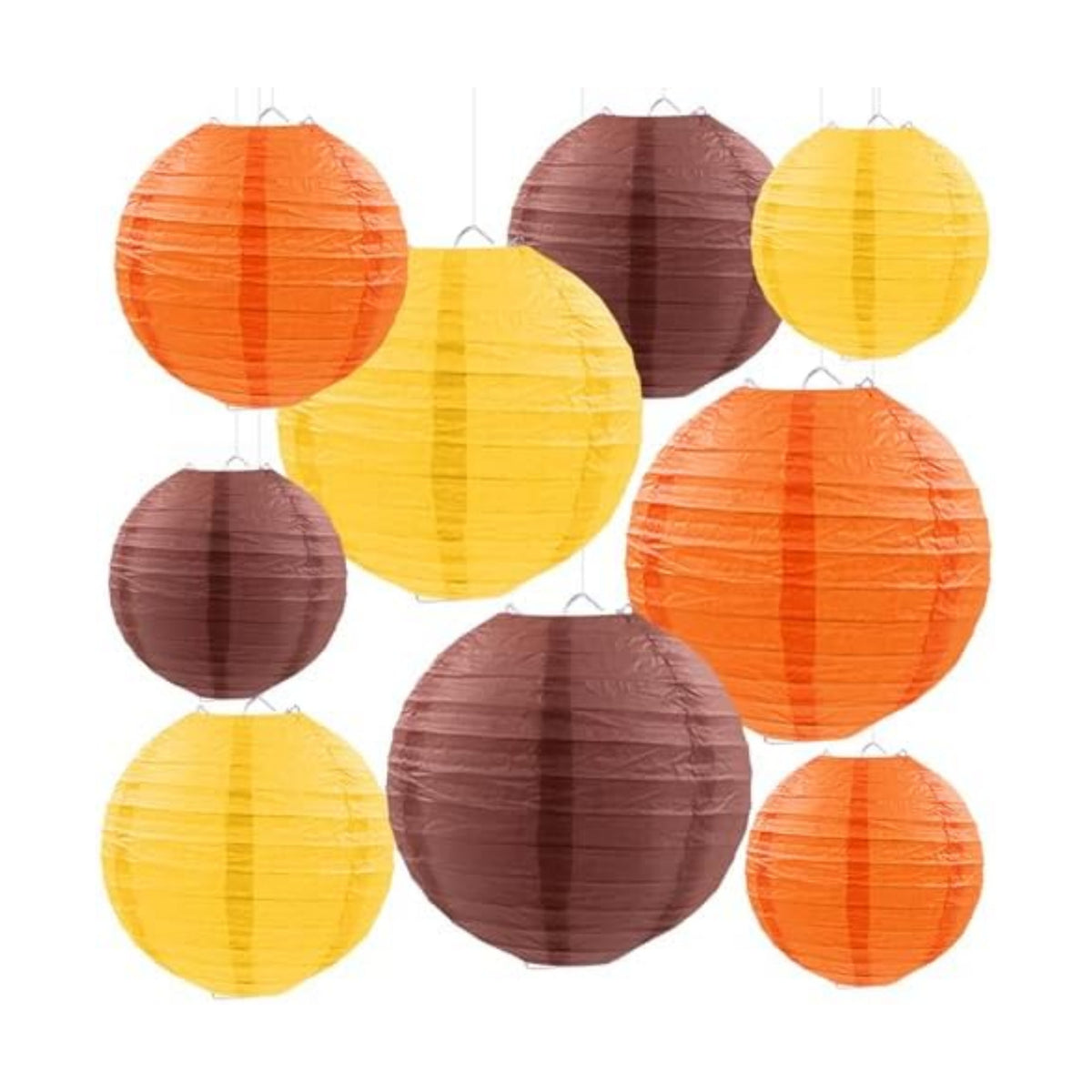 Fall Paper Lanterns, Yellow Orange Brown Thanksgiving Hanging Paper Lanterns for Autumn Harvest Birthday Bridal Shower Baby Shower Party Decor (9 PCS)