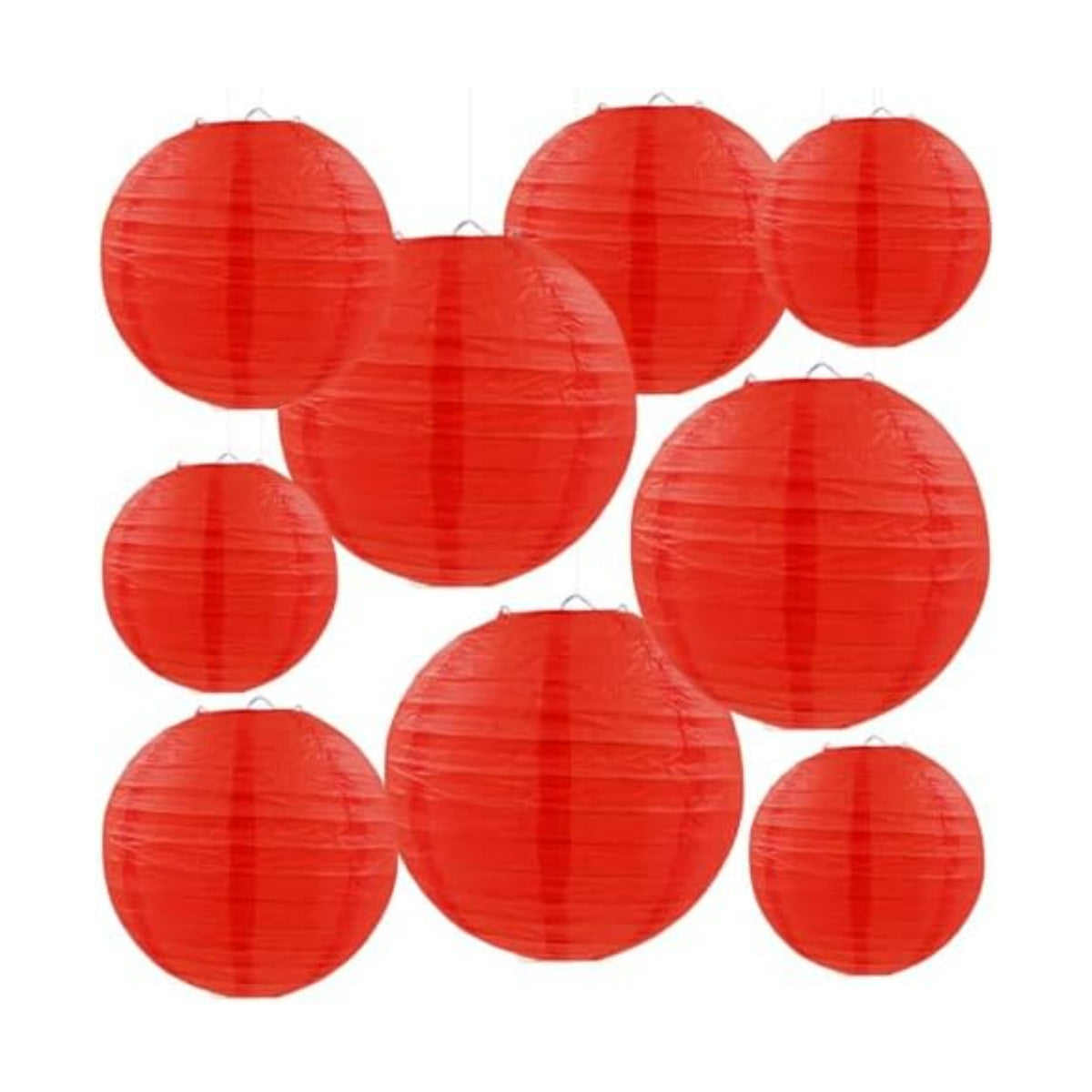 Red Paper Lanterns Round Hanging Lanterns for Birthday Wedding Baby Bridal Shower Christmas Home Party Decoration (9 PCS)