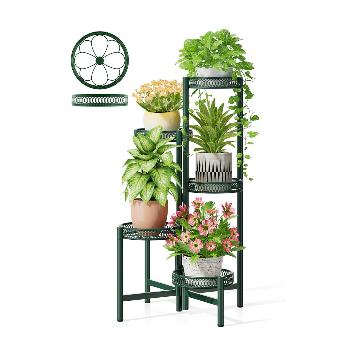 5-Tier Metal Plant Stand Indoor Outdoor, Corner Tall Plant Shelf for Multiple Plants, Foldable Plant Stand, Heavy Duty