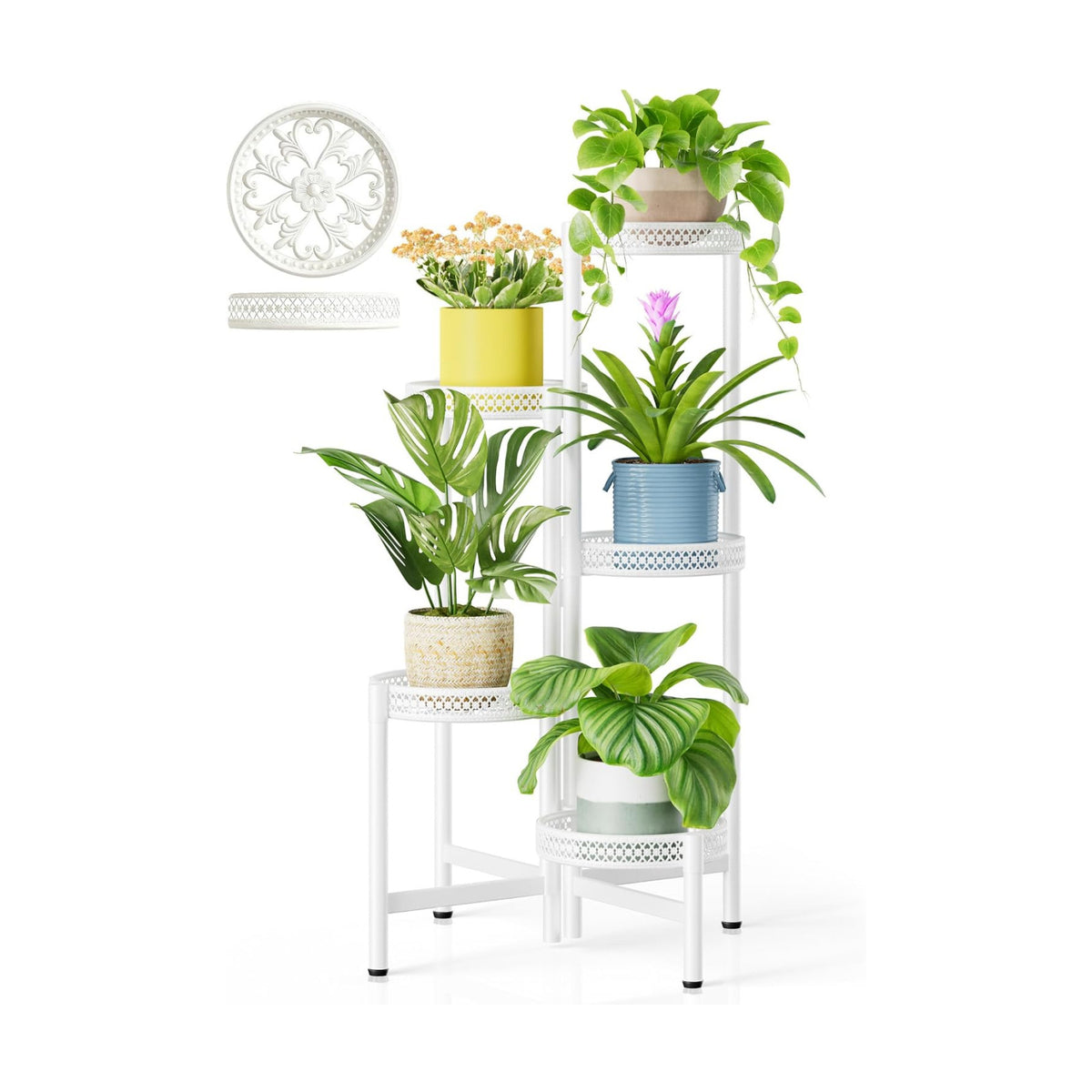 Metal Plant Stand Indoor Outdoor, 5 Tier Tall Flower Pot Holder Potted Display Rack Shelf, Heavy Duty Corner Plant