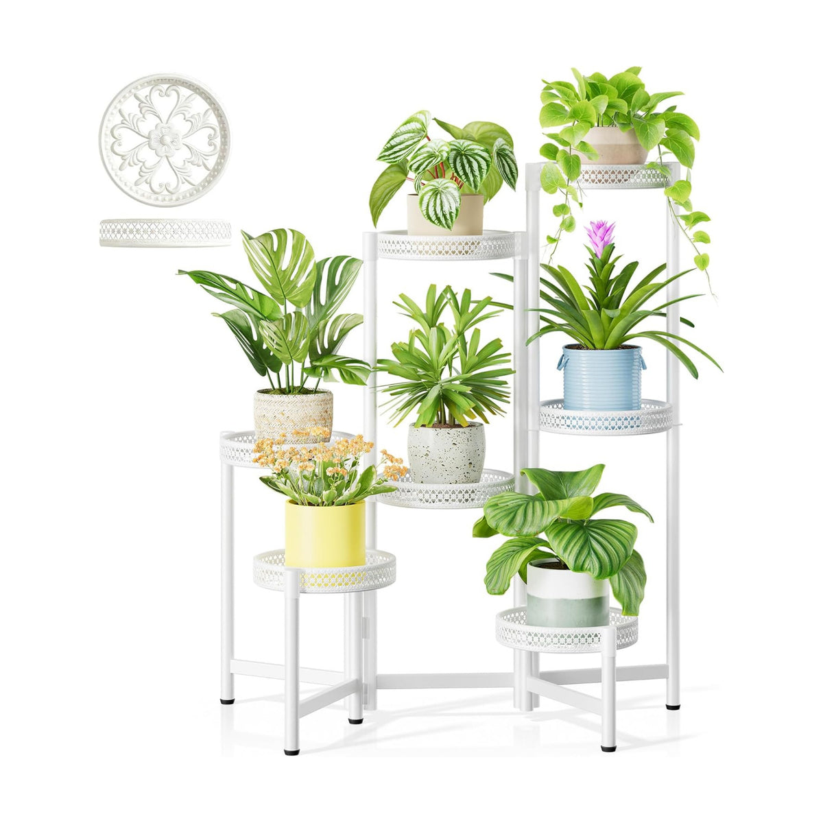 7 Tier Plant Stand Indoor Outdoor, Corner Tiered Plant Stands, Planter Display Rack for Multiple Plants, Wrought Iron