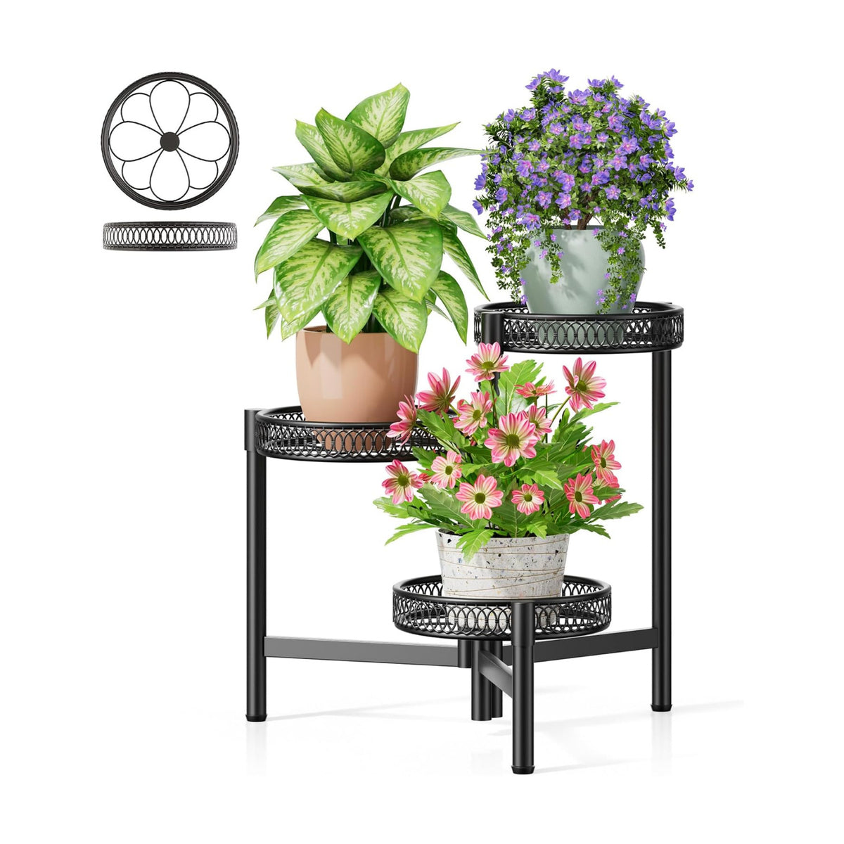 3 Tier Metal Plant Stand Indoor Outdoor, Corner Tall Plant Shelf for Multiple Plants, Foldable Heavy Duty Plant Holder