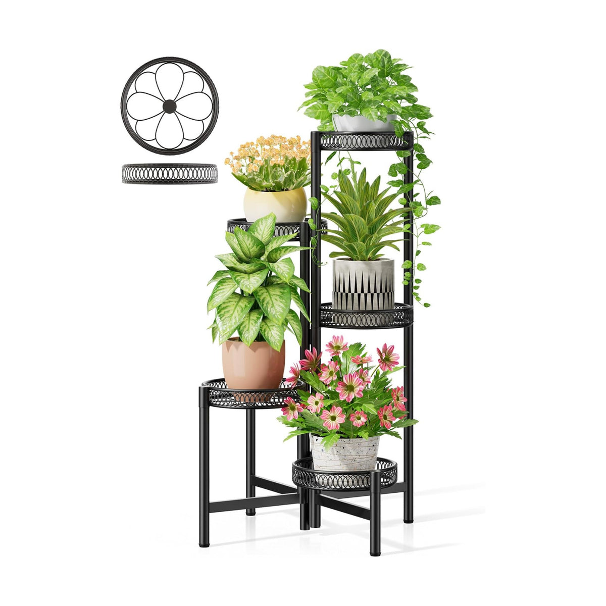 Plant Stand Indoor Outdoor, 5 Tier Corner Metal Flower Display Holder Stand, Folding Tall Plant Rack for Patio Balcony