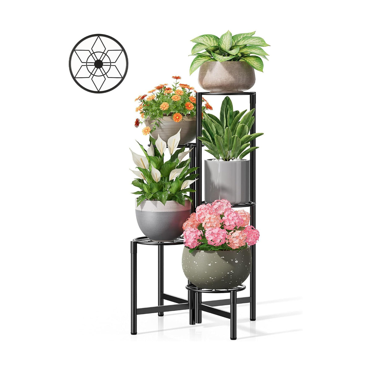 Plant Stand 5 Tier Indoor Metal Flower Shelf for Multiple Plants Corner Tall Flower Holders for Patio Garden Living