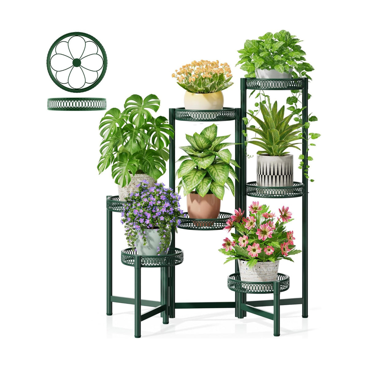 7 Tier Metal Corner Plant Stand Indoor Outdoor, Folding Tall Plant Rack, Heavy Duty Wrought Iron Flower Pot Stand
