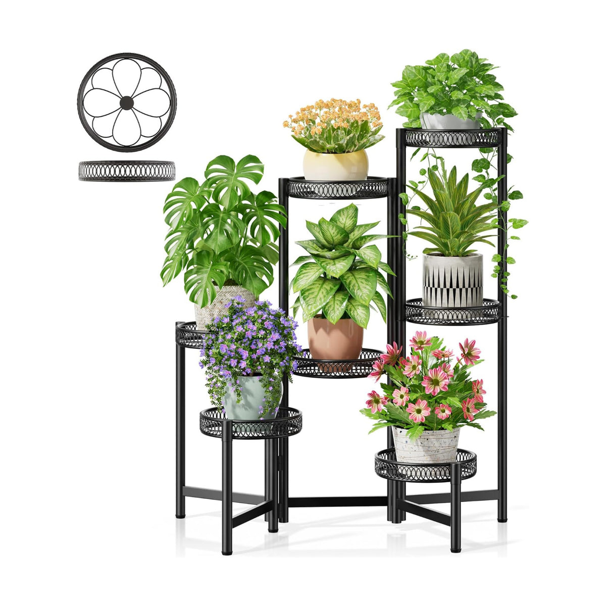 Plant Stand Indoor Outdoor, 7 Tier Large Plant Stand with 7.9-Inch Wide Drainage Tray, Tiered Corner Metal Iron Flower