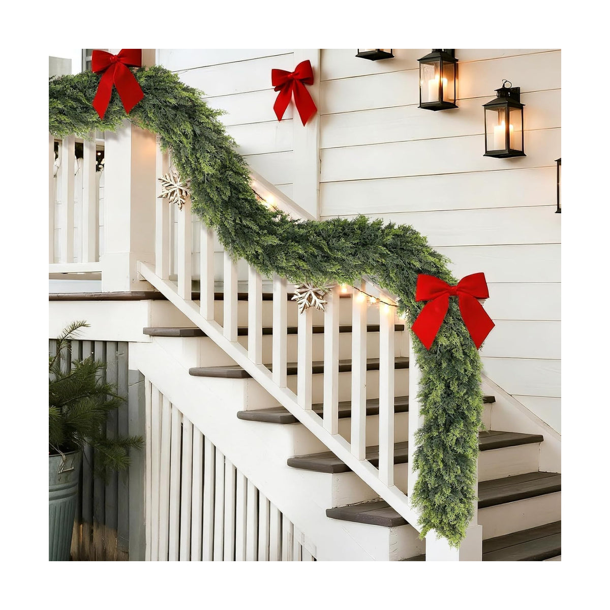 16FT 1Pcs Artificial Christmas Cedar Garlands for Stairs Railing Decoration | Thick and Lush, Realistic Faux Pine