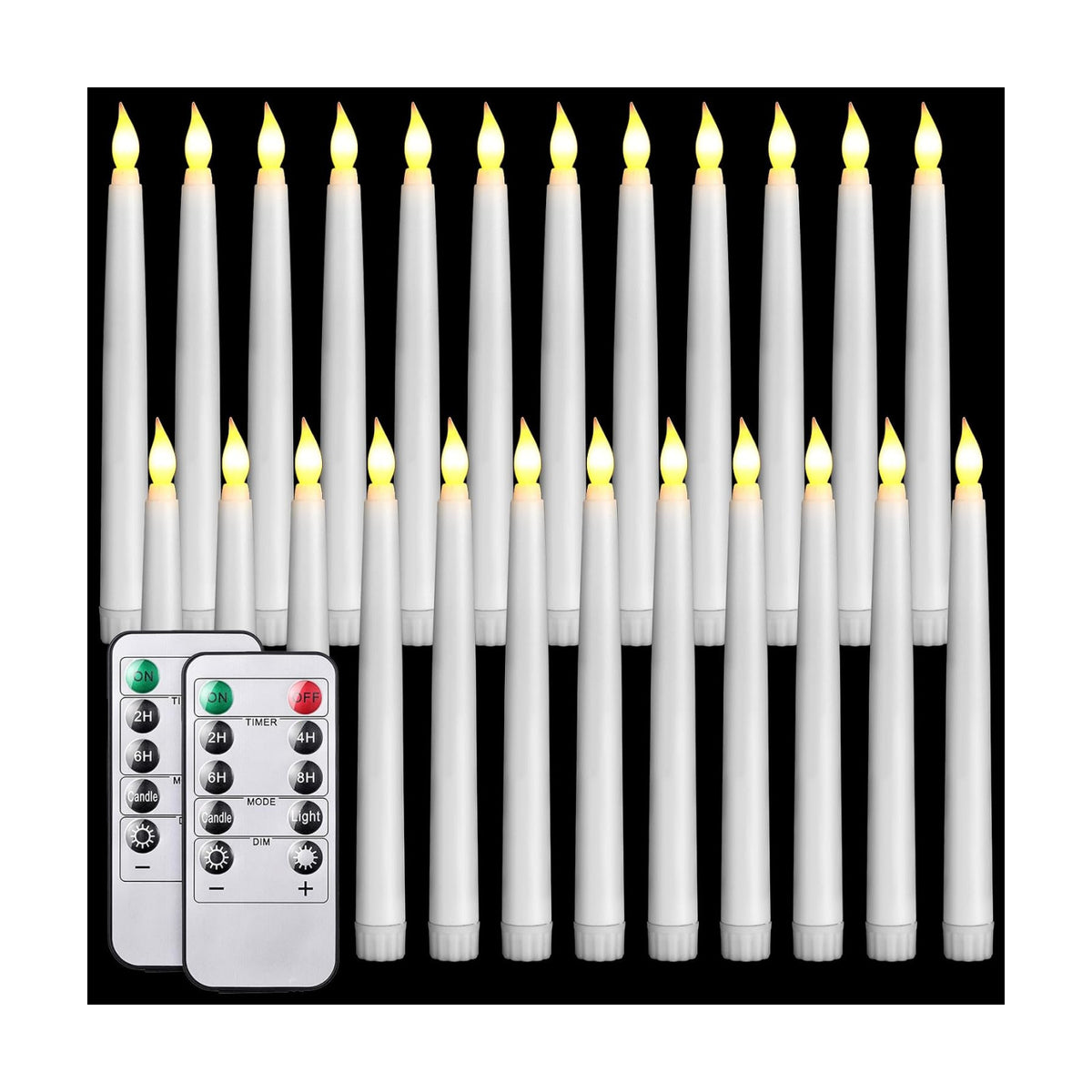 24 Pack Flameless Flicker Taper Candles Bulk with Remote and Timer, Battery Operated LED Warm White Taper Candles Light