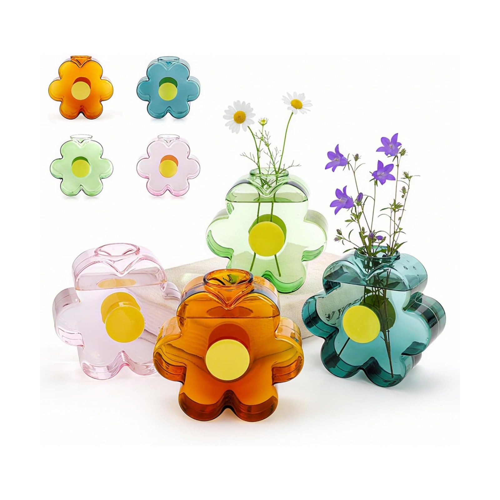 Glass Flower Shaped Vase / Set of 4