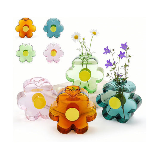 Glass Flower Shaped Vase / Set of 4