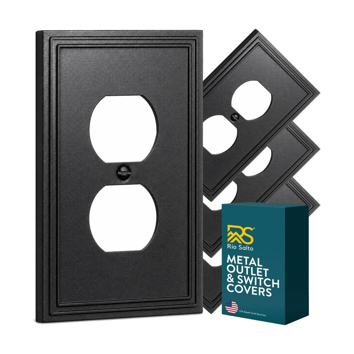 Rio Salto Matte Black Outlet Cover Plate Duplex Receptacle Decorative Modern Wall Plates Black Wall Plate Cover 1-Gang
