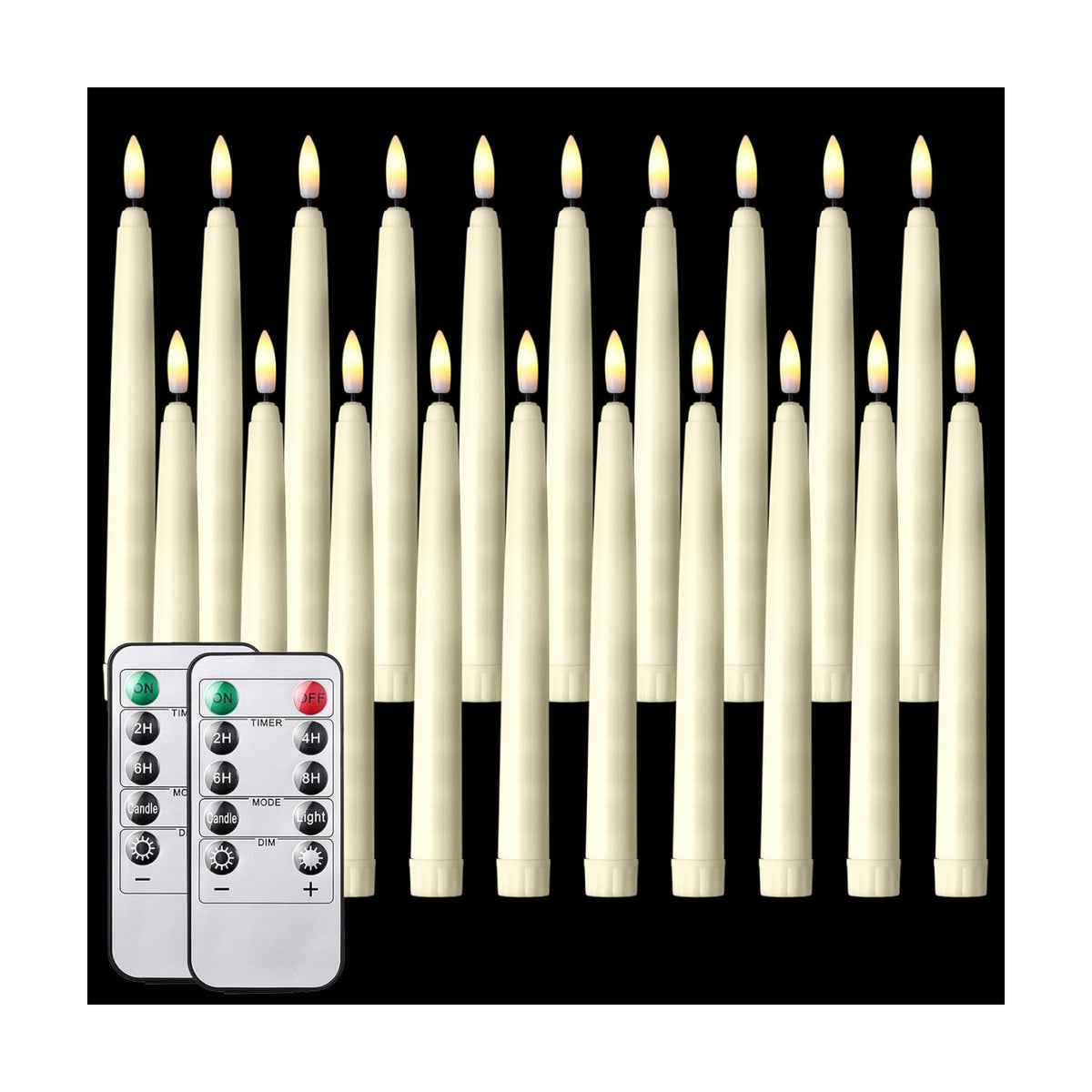 20 Pcs Flickering Flameless Taper Candles Bulk LED Battery Operated Realistic Flame Effect with Remote & Timer Safe No