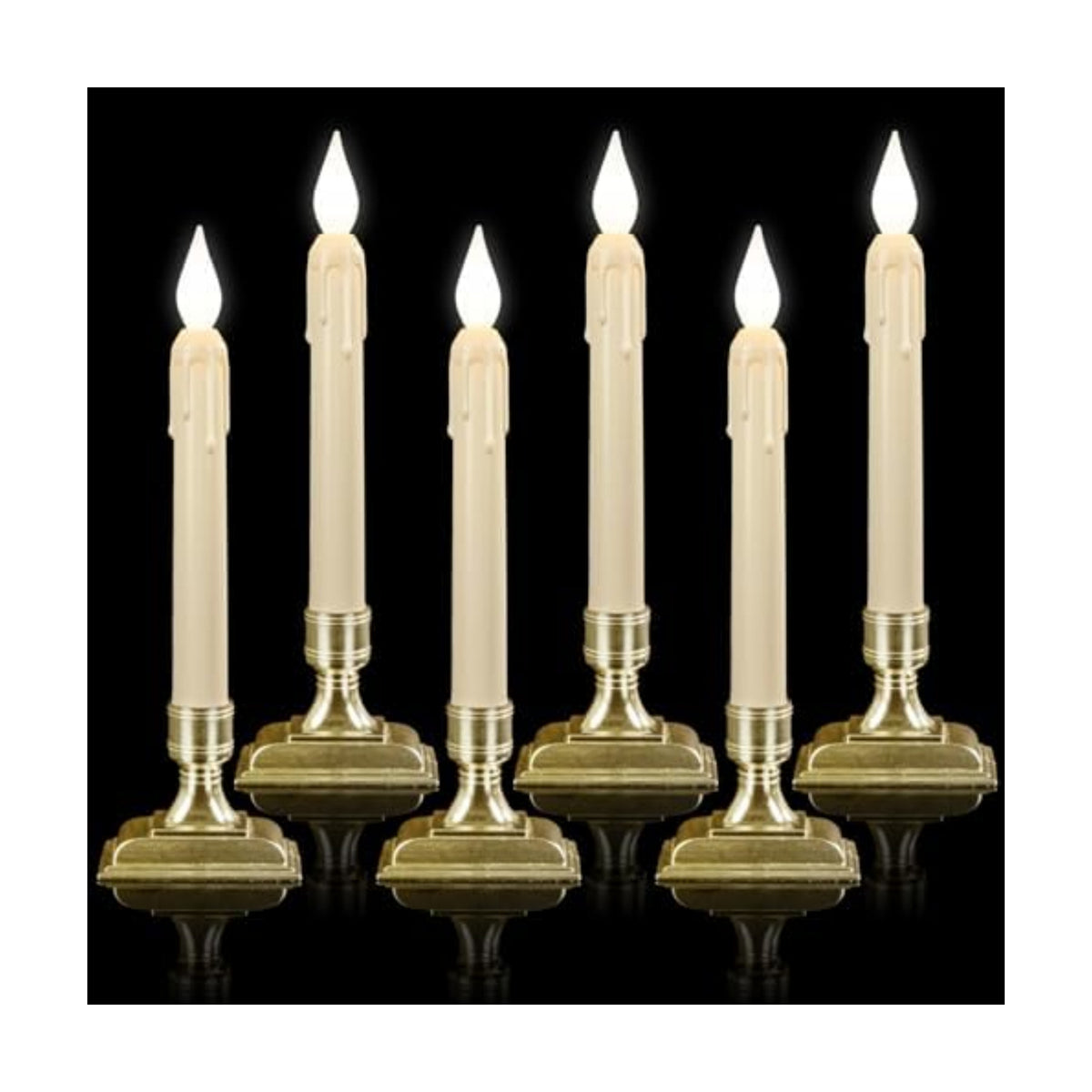 6 Pcs Sensor Dawn to Dusk Window Candles, Flickering Battery Candles for Windows, Ultra Bright Fake Candle Lights with Gold Holders, Led Candlesticks for Xmas Home Decor, White Light