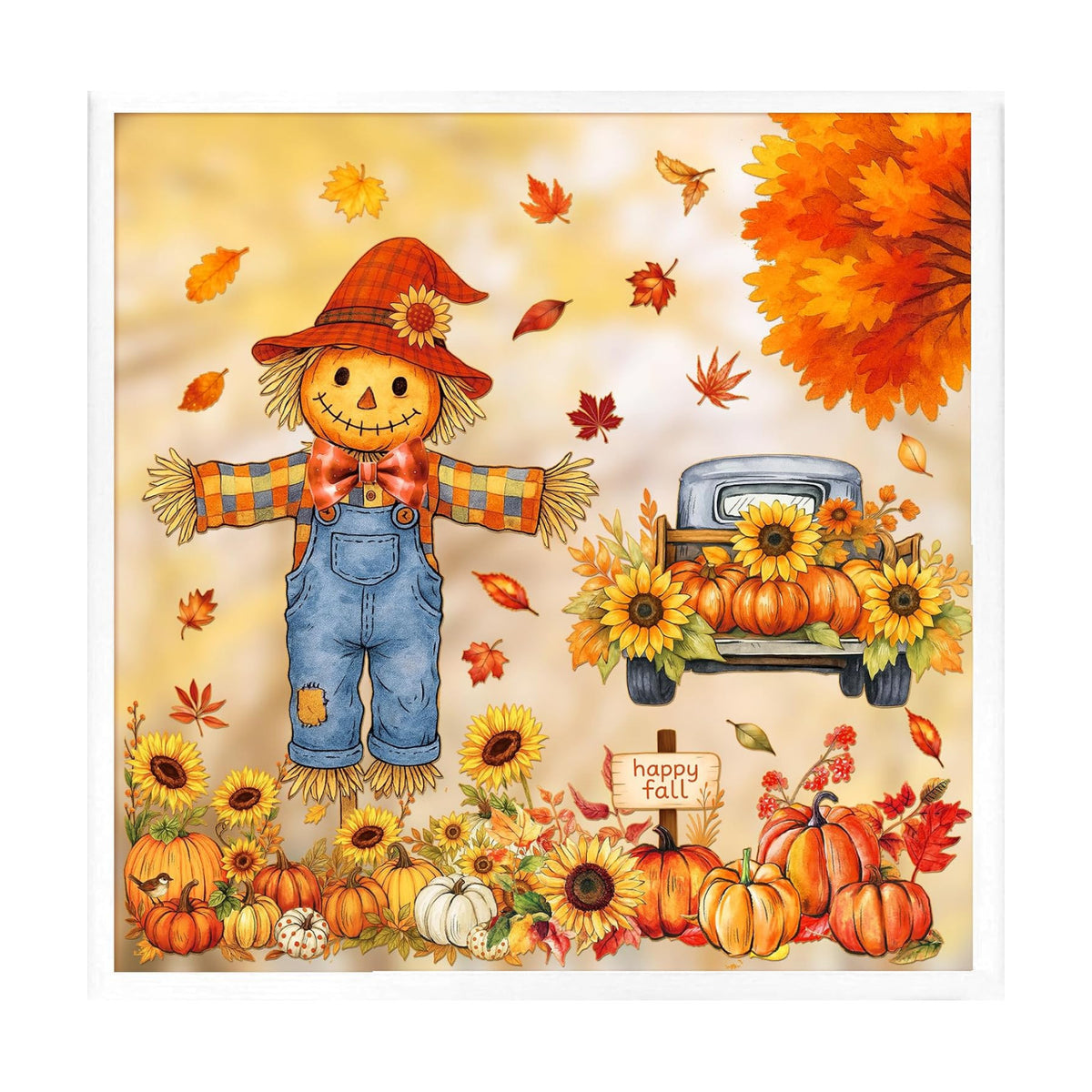 Fall Window Clings - 9 Sheets 116 Pcs Fall Decorations for Autumn Thanksgiving Harvest Home Party, Pumpkin Leaves Truck Maple Sunflowers Stickers for Glass, Double-Sided Static Window Decals
