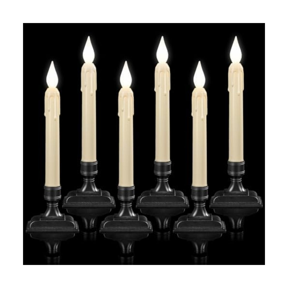 6 Pcs Sensor Dawn to Dusk Window Candles, Flickering Battery Candles for Windows, Ultra Bright Fake Candle Lights with Black Holders, Led Candlesticks for Xmas Home Decor, White Light